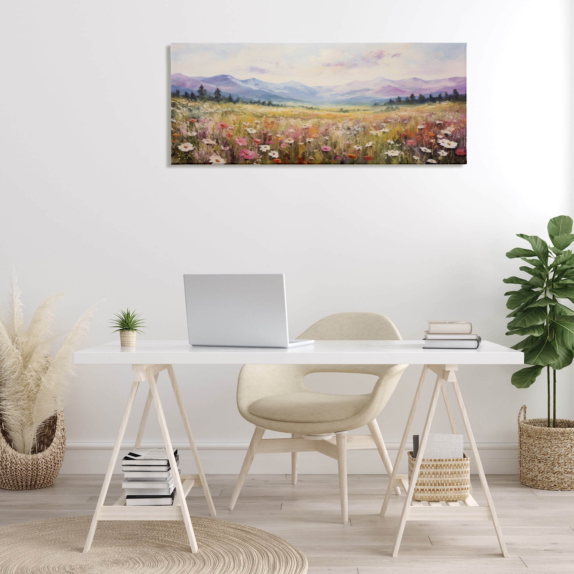 Stupell Industries Mountainous Daisy Meadow Landscape Painting Gallery Wrapped Canvas Art Print Wall Art, 48 x 20