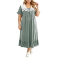 thumbnail image 2 of SELONE Long Nightgowns for Women Short Sleeve Plus Size Lace Maxi Sleep Shirt Ruffle Bow Long Dress Casual House Dress, 2 of 6