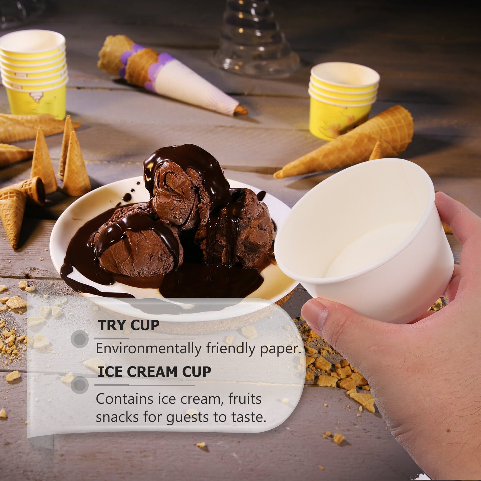 WRISTBIQUE Mini Dessert Cups Round Dessert Cups White Paper 100Pcs 3Oz 2.8X2.8X1.8In