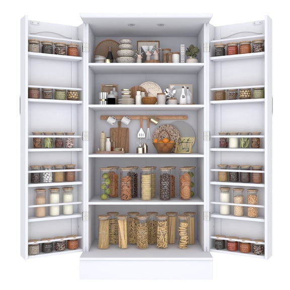 Kitchen Pantry Cabinet, White Buffet Cupboards Sideboard Freestanding Kitchen Pantry Storage Cabinet with Adjustable Shelves and Doors