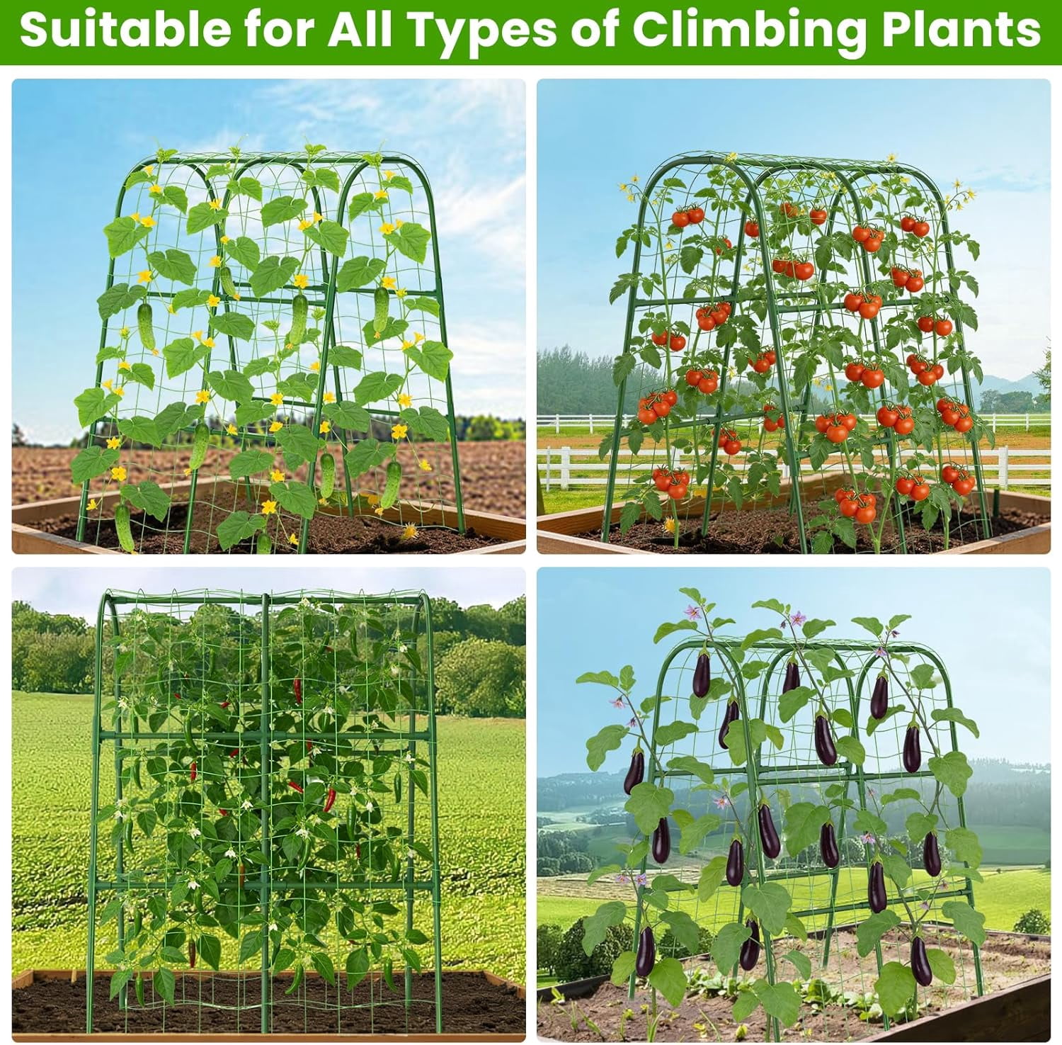 Cucumber Trellis for Raised Bed, U-Shape Garden Trellis for Climbing Plants Outdoor, Metal Arch Vegetables Trellis, Plant Support for Grape Vine Beans Squash Peas Flower