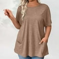 thumbnail image 2 of Top de encaje color crema,Blusa informal de manga corta con botones, cuello redondo, poliéster, talla grande, largo normal para mujer, sopatenor, 2 of 9