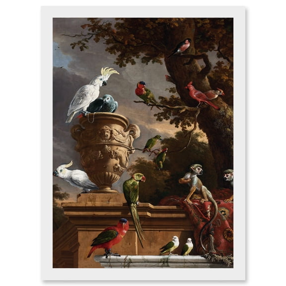 Hondecoeter Menagerie Exotic Birds Parrots Painting Artwork Framed Wall Art Print A4