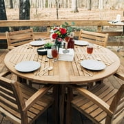 Ash & Ember Luna Grade A Teak 39 Round Dining Table, Drop Leaf Design, Indoor Outdoor Patio or Porch Dining, Weather Resistant Solid Wood with Umbrella Hole