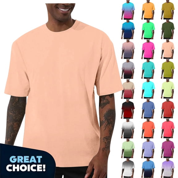 Coorders Men's Gradient Crewneck T-Shirts with Short Sleeve, Basis Casual Crew Tee Tops ,Big and Tall Gray,Size XXXXL