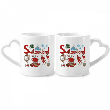 

Switzerland National symbol Landmark Couple Porcelain Mug Set Cerac Lover Cup Heart Handle