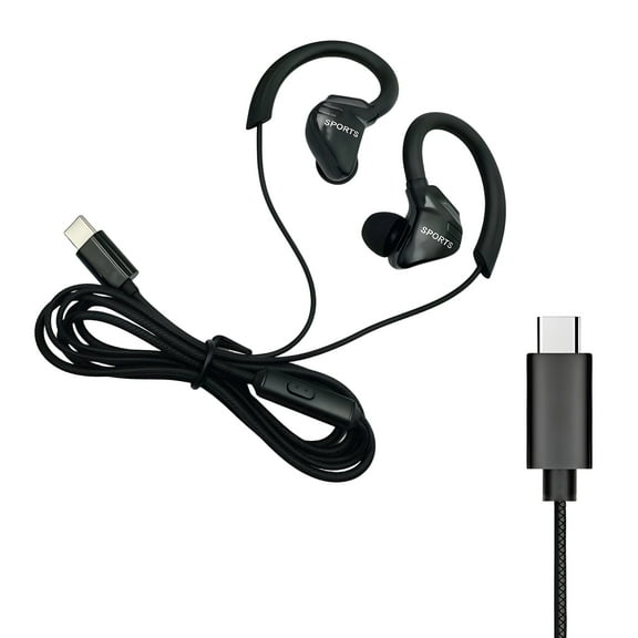 GJX Wired Headphones USB C,USB C Wired Earbuds with Microphone,Bass Headphones Stereo Sound,Corded Earphones for Sports,Black