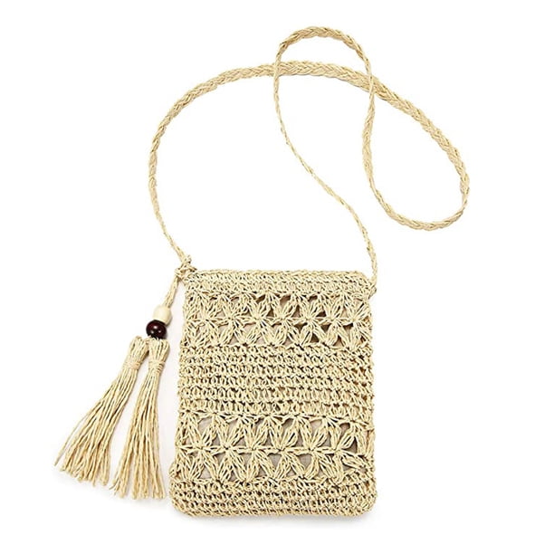 Straw bag crossbody bag bohemian hand-woven women's shoulder cell phone