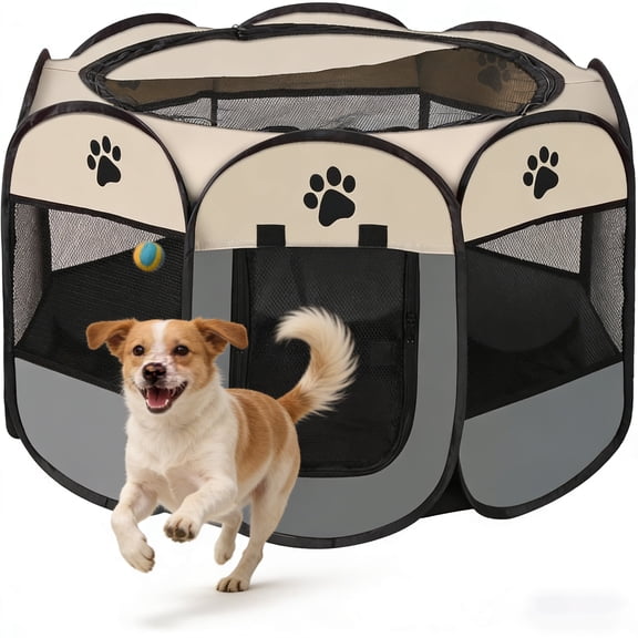 Asunby Foldable Pop-Up Dog Playpen with Removable Zipper, Portable Pet Tent for Small Dogs and Cats, Travel Crate