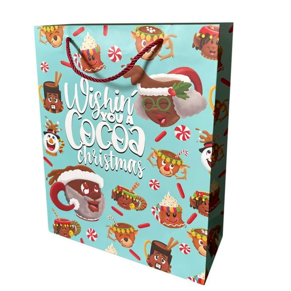 A Hot Cocoa Christmas Gift Bag featuring Black Santa & Mrs. Claus