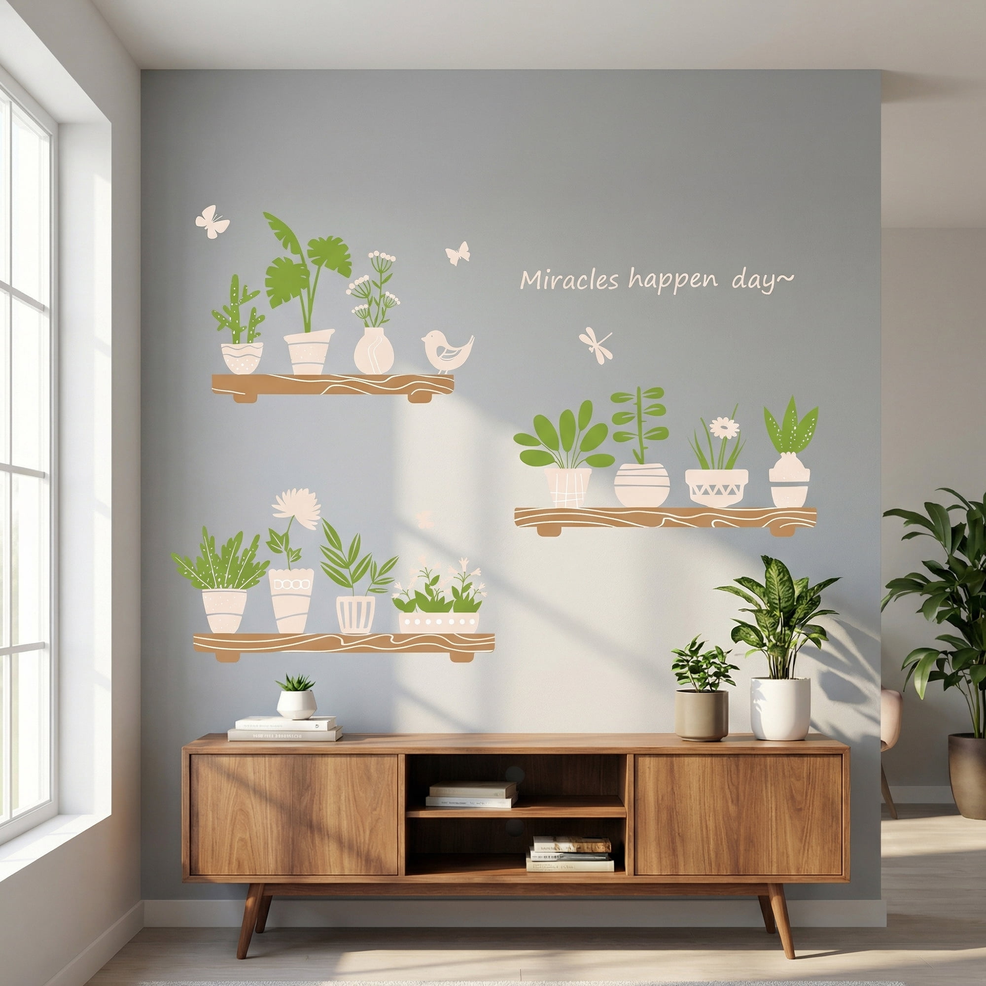 Unique Bargains 64 PCS Self-Adhesive Window Sticker Plant Pattern Green 23.6 x 17.7 Inch