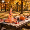 thumbnail image 6 of Halloween Shiny Glitter Satin Pointed Witch Hat with Wide Brim, Wizard Costume Accessory, Eye-catching Headwear for Halloween Party, Holiday Dress Up & Celebrations Orange, 6 of 7
