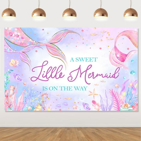 Mermaid Baby Shower Decors for Girl A Sweet Little Mermaid is on the Way Backdrop，Under the Sea Mermaid Princess Baby Shower Decors