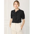 thumbnail image 3 of Blusa de trabajo Allegra K con cuello redondo mangas cortas Tapeta medio botón volantes mujer Negro S, 3 of 6