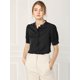 thumbnail image 3 of Blusa de trabajo Allegra K con cuello redondo y mangas cortas Tapeta de medio botón volantes Negro L, 3 of 6