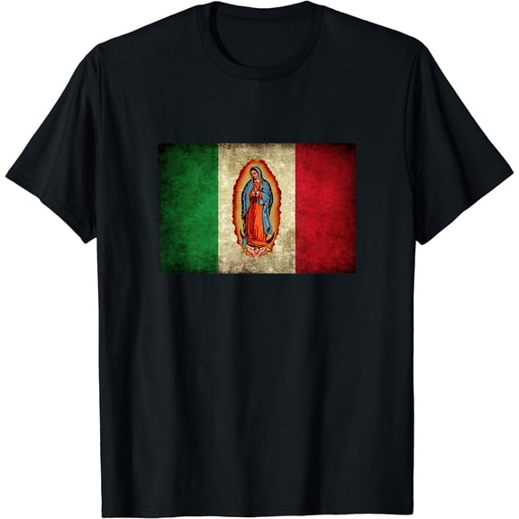 Our Lady Virgen De Guadalupe Mexican Flag T-Shirt Black Small
