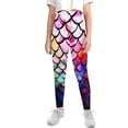 thumbnail image 2 of COEQINE Mermaid Scales Splash Girls' Yoga Leggings Pants Full Length Athletic Trousers High Waist Tummy Control, for 6-7 Years Kids Girls, 2 of 7