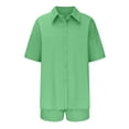 thumbnail image 5 of Virmaxy Womens Stylish Outfit 2 Piece Set Spring/Summer Fashion Slim Button Down Top Casual Shorts Solid Color Blouse/Shirt Set Green Xs, 5 of 5