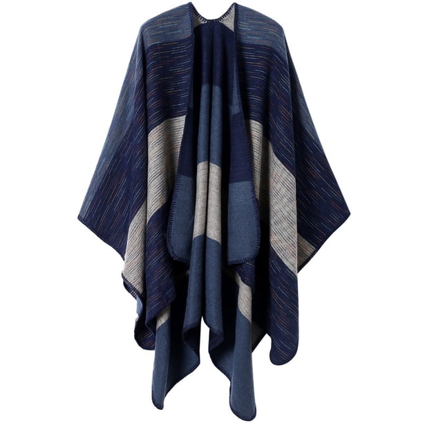 Chal de punto para otoño e invierno, chal de cachemira a cuadros para mujer, capa gruesa dividida de cachemira