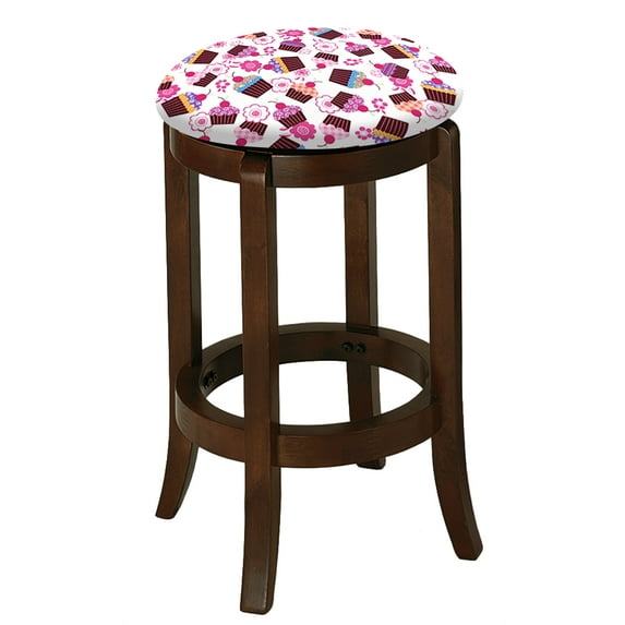 The Furniture King Wood Bar Stool Espresso Finish 24" Tall Kitchen Game Room Stool with Your Favorite Novelty Theme Fabric Covered Swivel Seat Cushion (Cupcakes)