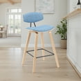 thumbnail image 2 of Fox Modern Swivel Bar Height Stool with Light Blue Upholstered Seat and Patterned Oak Wood Frame, 2 of 5