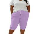 thumbnail image 3 of Women's Plus Size Shorts, Drawstring Elastic Waist Shorts with Pockets, Cotton Blend Loose Sport Knee‑Length Shorts for Beach Workout Daily | TruHer,Purple 2XL, 3 of 8