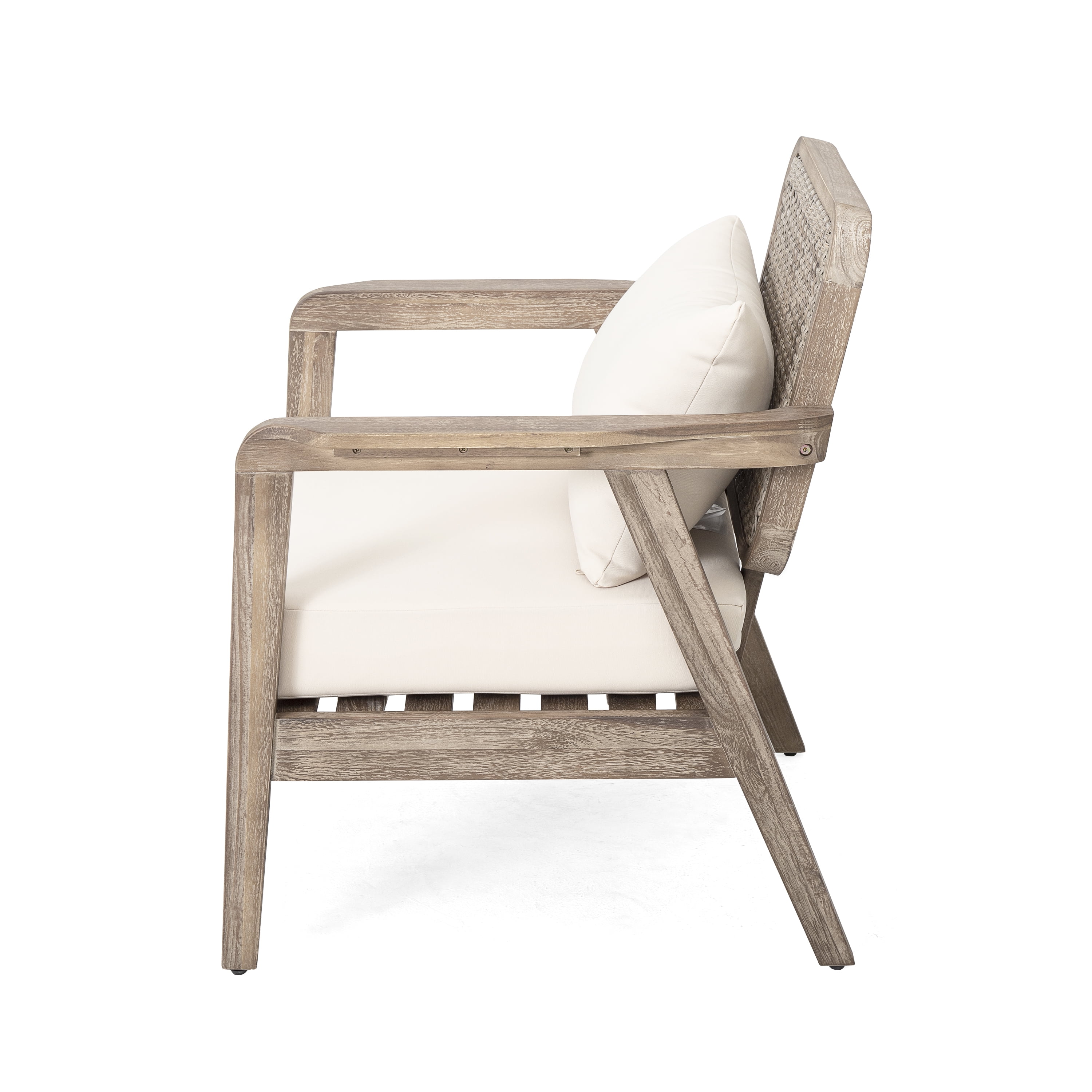 Outdoor Acacia Wood Patio Club Chair, Patio Furniture Waterproof Thick Cushion for Porch Garden, Light Brown and Cream