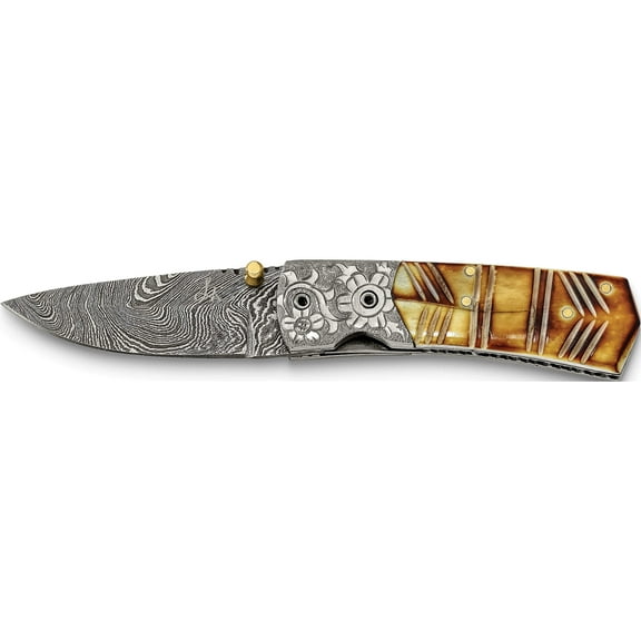 Fashion Damascus Steel 256 Layer Folding Dyed/Carved Camel Bone Knife (6.3 X 1) Made In Pakistan kn3221