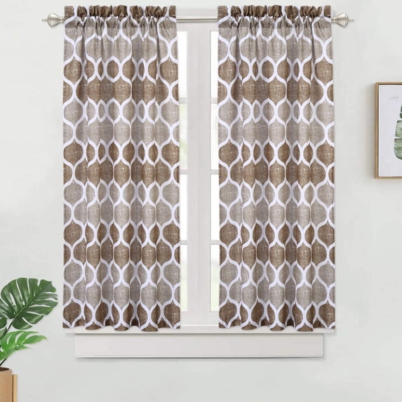 Zzistar Moroccan Design Rod Pocket Window Tier Curtains, 27x45 inch, Taupe