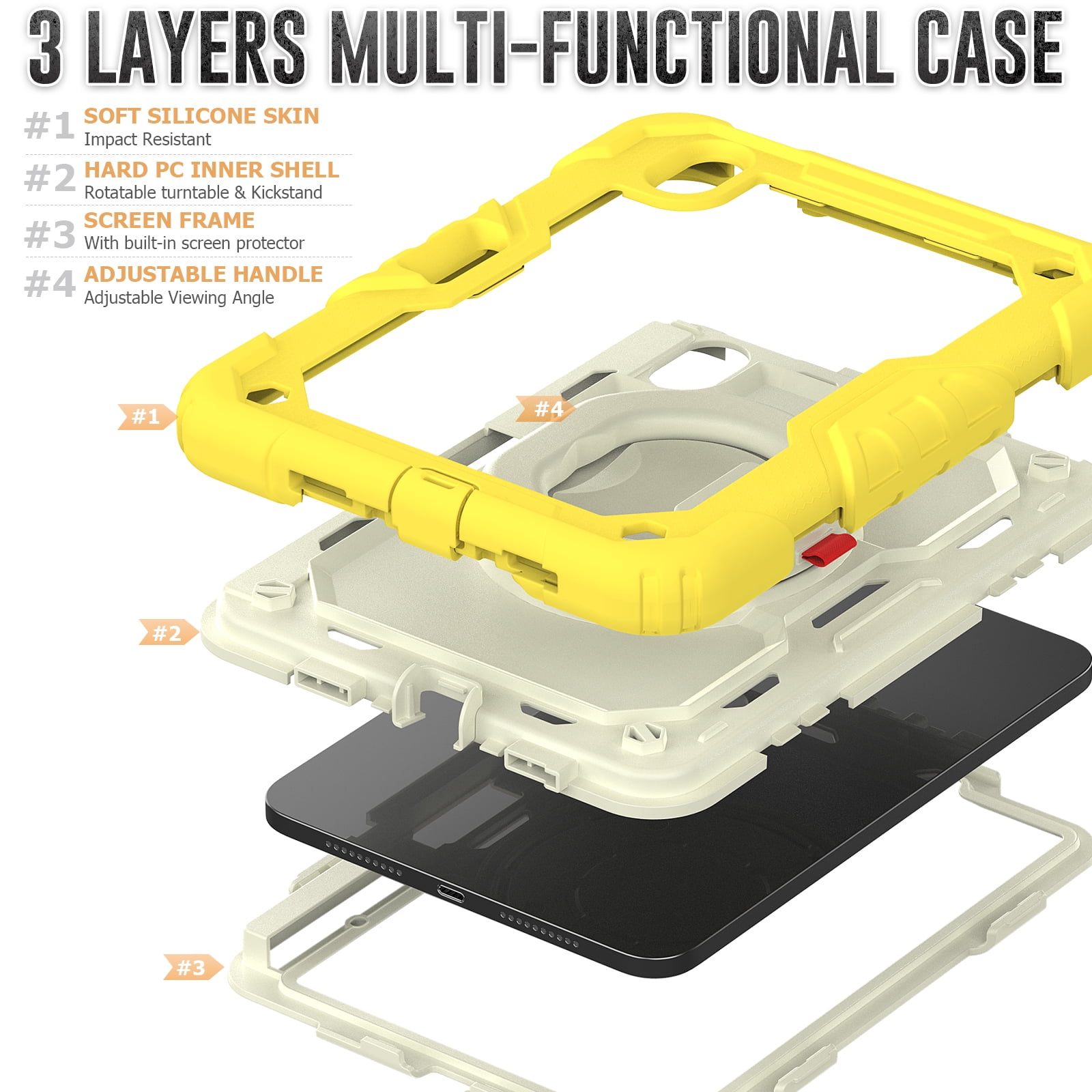 Allytechgroup Screen Protector Case for Apple iPad mini 7th Gen/ 6th Gen 8.3 Inch, Heavy Duty Protective Build-in Pencil Holder Handle Stand Rugged Bumper Case Kids Friendly for iPad mini 6 7, Yellow