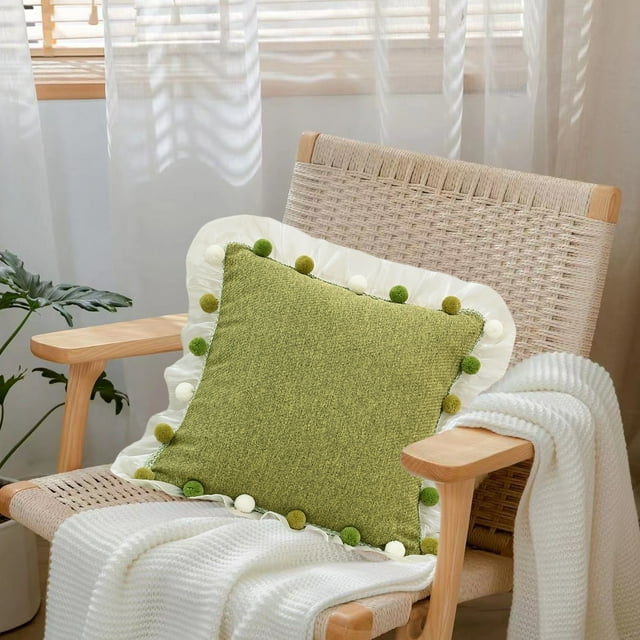 Funda de almohada de flores bordadas en verde - Cojín de sofá de poliéster de 45x45 cm para salón, 1 pc