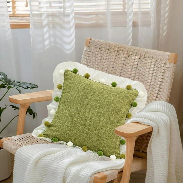 Funda de almohada de flores bordadas en verde - Cojín de sofá de poliéster de 45x45 cm para salón, 1 pc