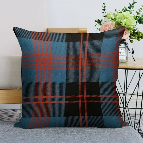 ANGUS ANCIENT LW TARTAN Linen Throw Pillow Covers 18"x18" Decorative Cushion Cases with Hidden Zipper for Sofa, Couch, Bed, Living Room–No Insert Made in USA