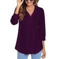 thumbnail image 5 of MAWCLOS Womens 3/4 Sleeve V Neck Shirts Lapel Tunic Tops Casual Work Tops Classic Solid Color Blouse Loose Fit, 5 of 6