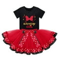 thumbnail image 3 of IBTOM CASTLE Toddler Girls Birthday Outfit Polka Dots Tops Tutu Skirt Mouse Ears Headband for Cake Smash Photo Shoot 5 Years Black + Red - Bowknot, 3 of 8