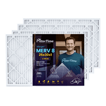 FilterTime 25x30x1 Pleated Air Filter, MERV 8, Allergen HVAC Furnace Air Filter, 4-Pack, Made in USA