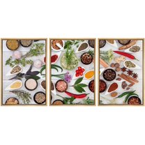 wall26 Framed Canvas Print Wall Art Set Herbs, Vegetables & Seasonings on Wood Food Cultural Photography Realism Rustic Landscape Colorful Ultra for Living Room, Bedroom, Office - 16"x24&quo