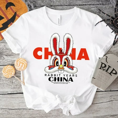 

kpoplk Short Sleeve Shirts For Toddler Toddler Boys Girls Kids Chinese Year Of Rabbit Chinese New Year Tshirts For Toddler(White)