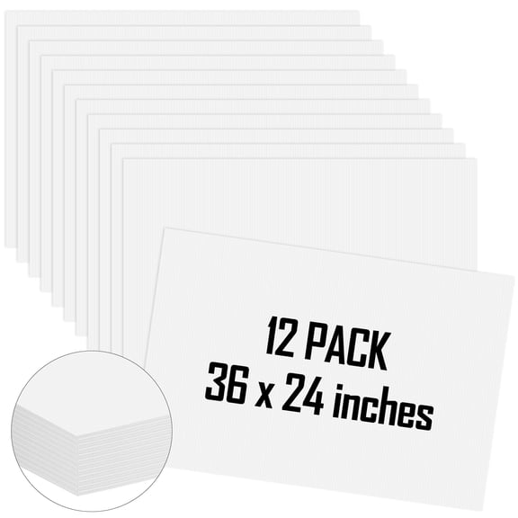 Elcoho 12 Pack 24 x 36 inch White Corrugated Plastic Sheets, Thick Double Sided Waterproof Blank Yard Sign Board for Indoor Outdoor Birthday Garage Sale Party Decor