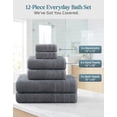 thumbnail image 3 of Casa Platino 12 Piece Bath Towels Set - 4 Large Bath Towels, 4 Hand Towels & 4 Washcloths - Soft Absorbent Cotton Towels for Bathroom - Cool Grey, 3 of 6