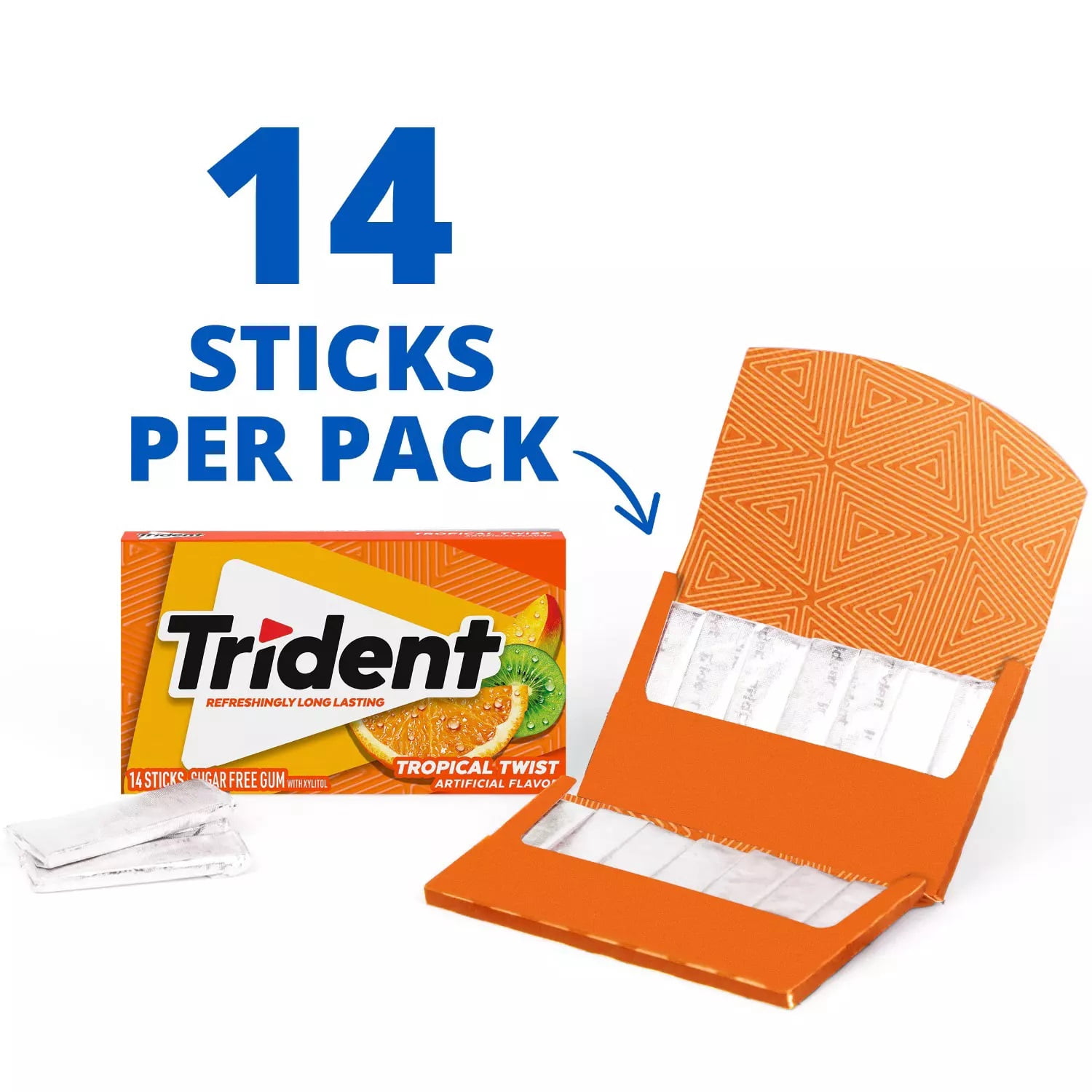 Trident Tropical Twist Sugar Free Gum, 14 Pieces (Pack of 15, 210 Pieces Total)