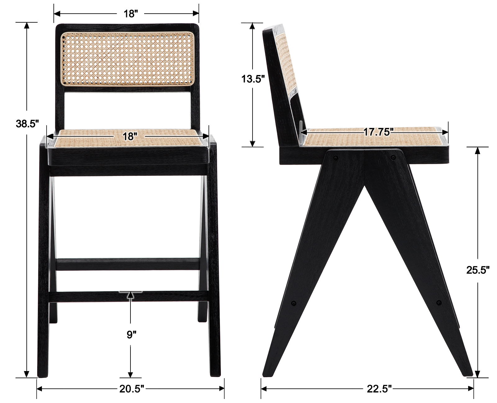 Dayalane 26" Rattan Counter Height Bar Stools Set of 2, French Bar Stools with Cane Back, Wooden Farmhouse Kitchen Chairs Counter Stools with Footrest for Kitchen Island Bistro Bar, Beige