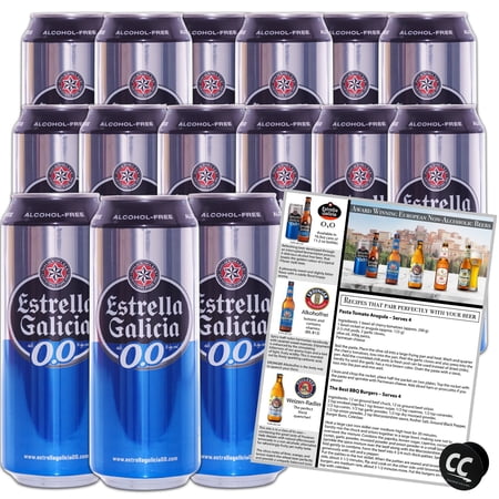 Estrella Galicia 0,0 Non-Alcoholic Beer 15 Pack, Made in Spain, 11.2oz/btl, includes Phone/Tablet Holder & Beer/Pairing Recipes