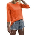 thumbnail image 3 of Dellytop Women O-Neck 3/4 Sleeve Solid Casual Basic T Shirt, 3 of 4
