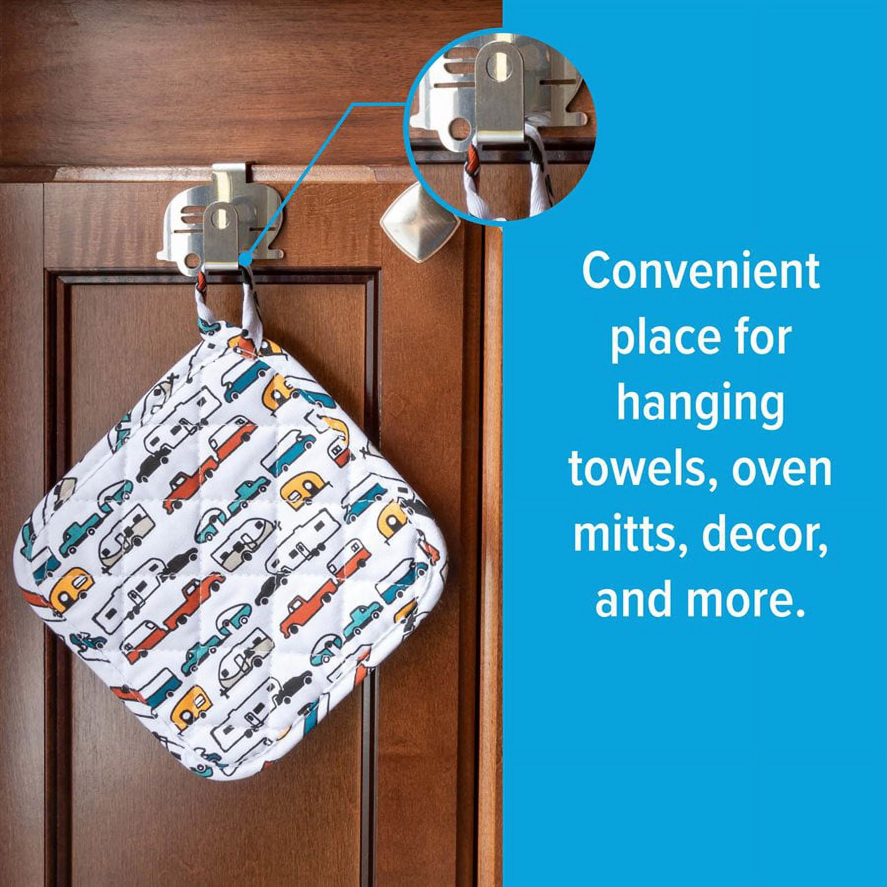 (2 pack) Camco Life is Better at the Campsite Over-the-Cabinet Hooks - Silver, 2-Pack (53382)
