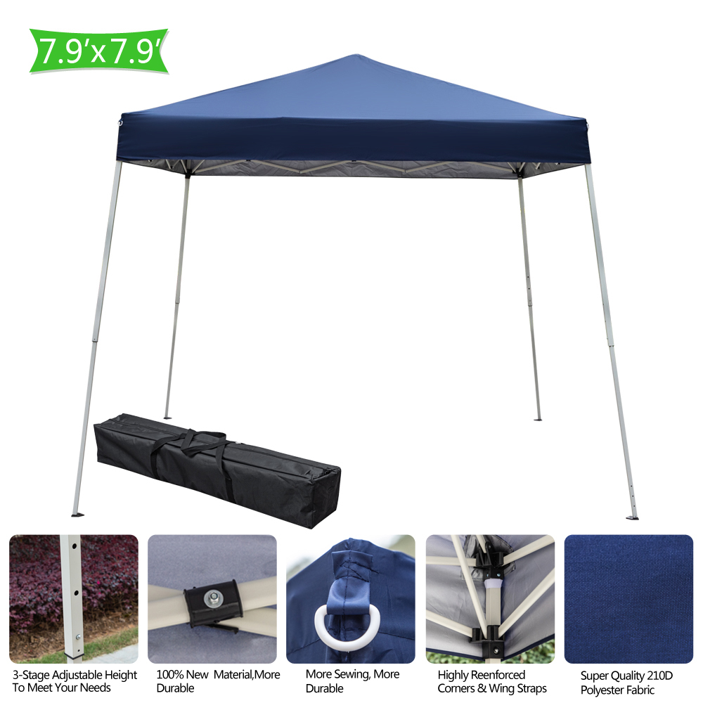 7.9x7.9ft Outdoor Pop Up Canopy Tent with Adjustable Height, Portable Folding Lightweight Gazebo Shade Tent with Powder Coated Steel Frame for Beach, Patio, Deck, Weather Proof, Easy Assembly, Blue