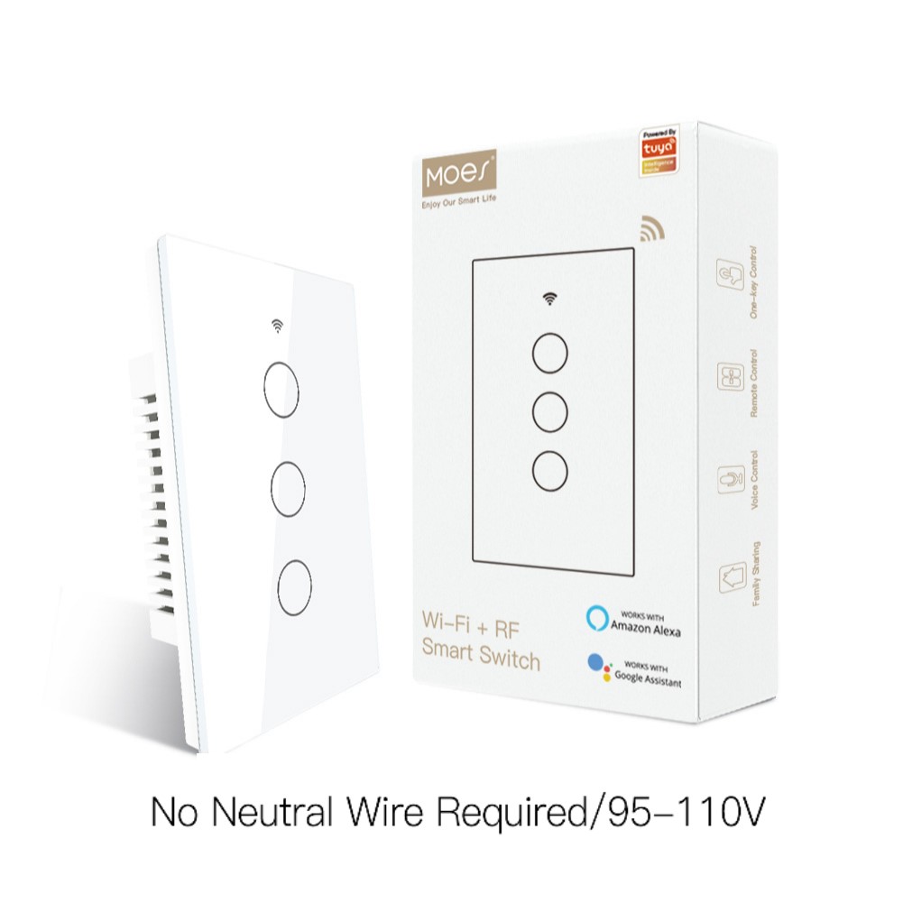 MOES WiFi Smart Light Switch, No Neutral Wire Switch, Single Pole 110V