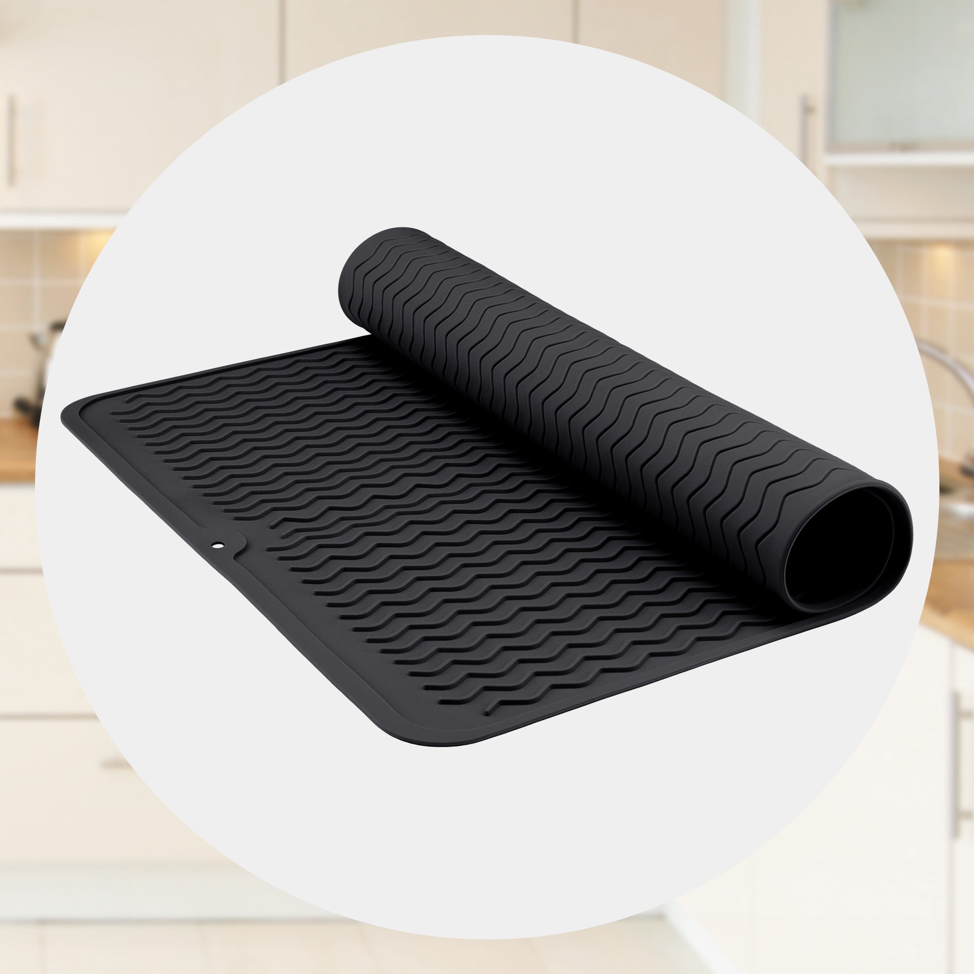 Unique Bargains Silicone Easy Clean Waterproof Dish Drying Mat Black 19.7*15.7 inch