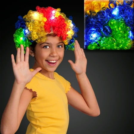 FlashingBlinkyLights Curly Clown Wig with Flashing LEDs