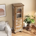 thumbnail image 4 of AENKYO 59" Tall Farmhouse Storage Cabinet, Rustic Wood Accent Chest w/ Reeded Glass Door & 2 Drawers, Natural Wood, 4 of 8